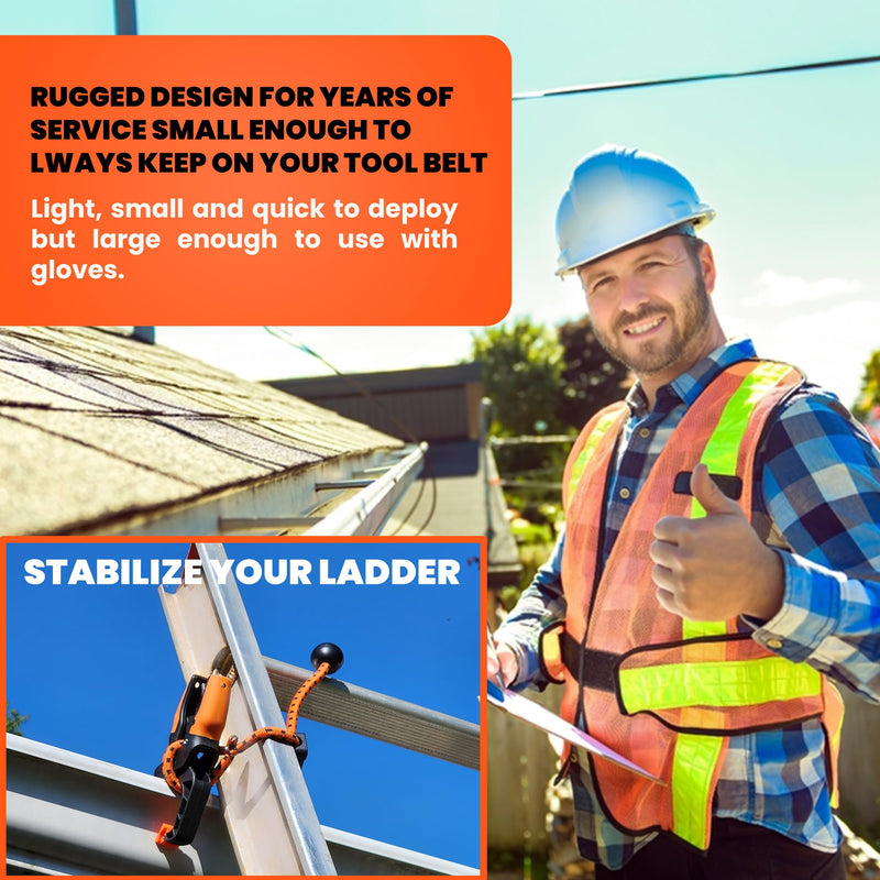 Holden USA - Ladder Clamp - Ladder Stabilizer Clip – Secure Ladder Safety Clamp for Roof, Gutters, and Wall Prep – Durable Ladder Support Cord for Roofing and Gutter Tasks (Pair / 2 Units) Pack of 2