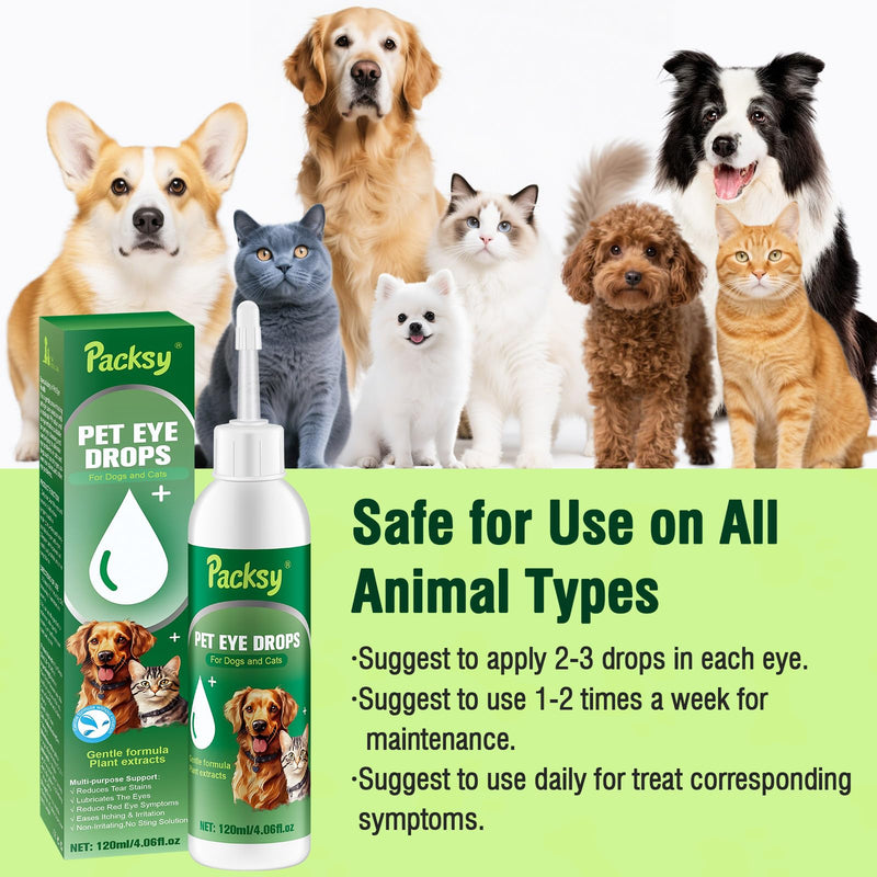 120ml/4.06fl oz Pet Eye Drops for Dogs and Cats,Solution for Redness,Itching and Tear Stains,Fast-Acting,Safe for All Breeds and Sizes 1