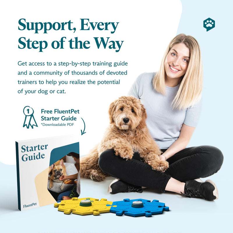 FluentPet Tester Kit - Set of 2 Dog Talking Buttons & HexTiles - Customizable Cat & Dog Training Buttons for Communication - Batteries Included - Pet Buttons Gift Set 2 Buttons + 2 HexTiles (Bold)