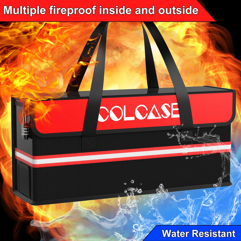 COLCASE Lipo Safe Bag Fireproof Explosionproof Ebike Battery Storage and Lipo Battery Charging with Combination Lock Silicone Coated Fireproof Bag (20 x 5.5 x 9 in)