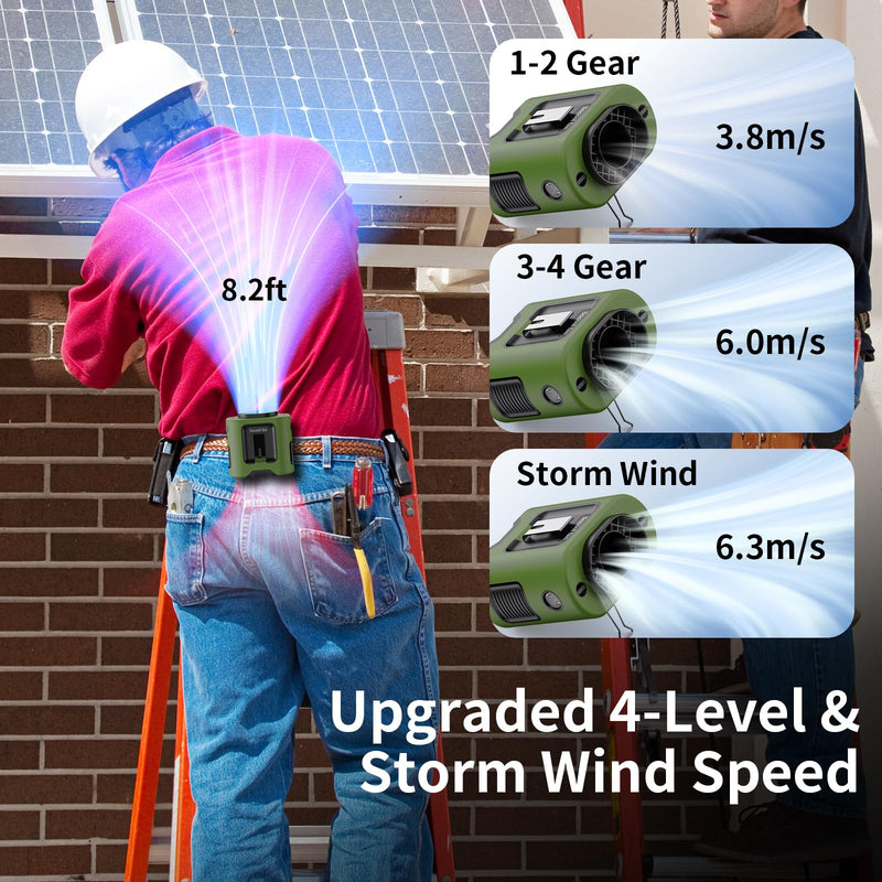Socool 14500mAh Portable Waist Fan with 360 Rotation, Rechargeable Mini Personal Clip On Belt Shirt Fan 67Hrs Cooling Wearable Hanging Neck Fans with 5 Speeds & LED Light For Outdoor Working Jobsite Green