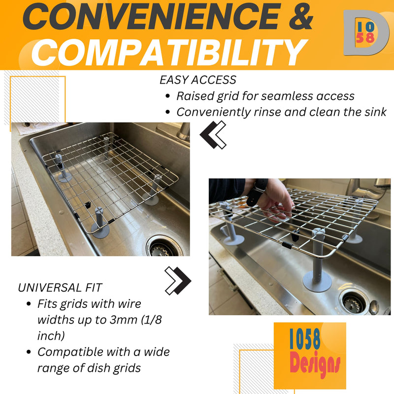 GridRisers - Standoff Feet for Kitchen Sink Grids - Turn Your Sink Grid to an Elegant in-Sink Dish Rack that Elevate and Help Dry Your Dishes Faster