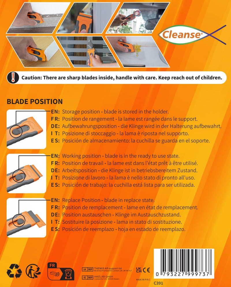100Pcs Plastic Razor Blade Scraper with Retractable Blade: Without Damaging Surfaces Cleaning Tool for Adhesive Remover, Sticker Remover, Labels, Paint, Work on Cars, Windows, Trucks, Mailboxes