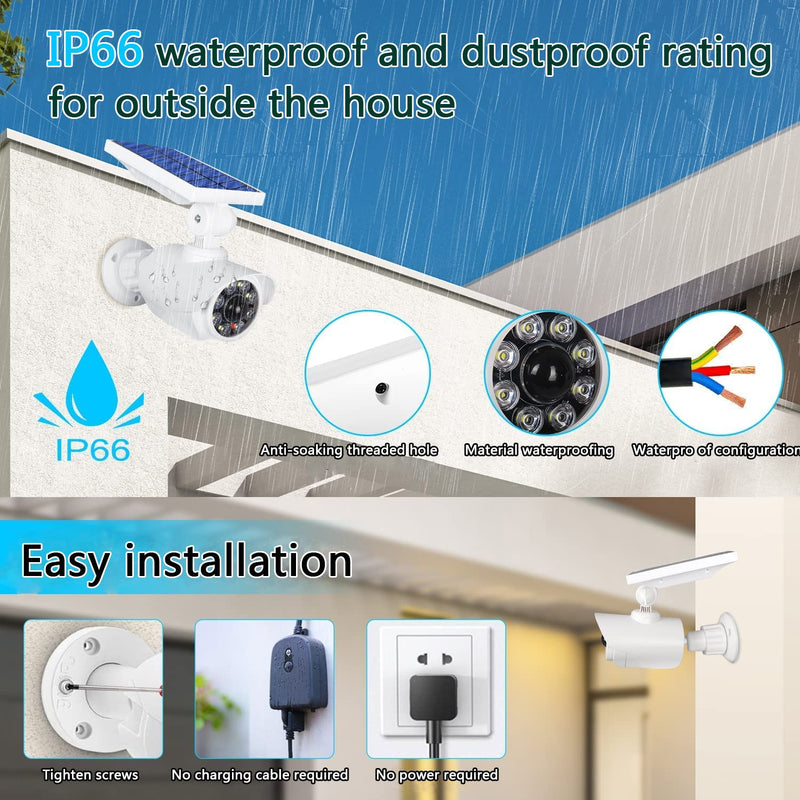 Solar Security Outdoor Motion Sensor, Dummy Camera IP66 Waterproof, Solar Powered Security Light for Yard Garden Garage Illumination and Protection White