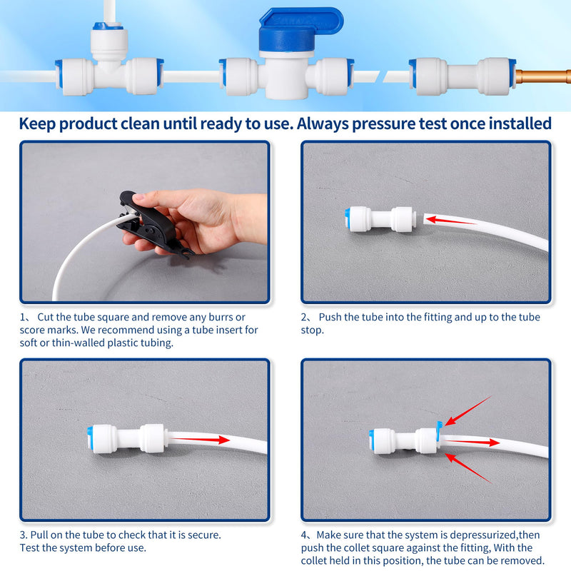 Professional 1/4" OD Tubing Water Line Kit for Refrigerator Ice Makers, 32.8 ft Ice Maker Water Line Kit for RO Water Systems with Fittings(White) 32.8ft White