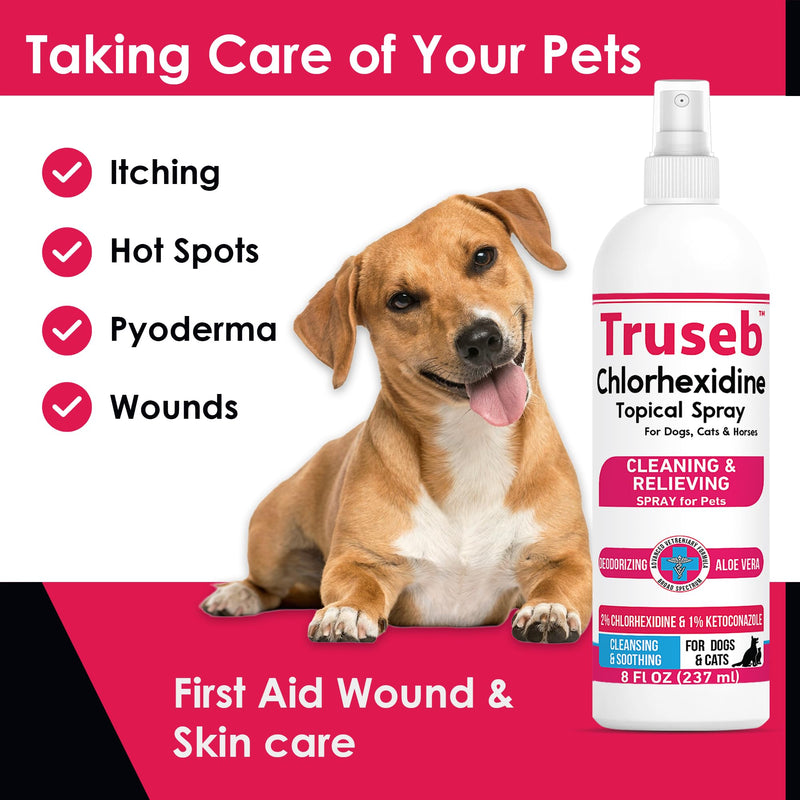 Truseb Medicated Topical Ketoconazole and Chlorhexidine Spray for Dogs, Cats, and Horses with Essential Fatty Acids, Ketoconazole Spray Aloe and Vitamin E (Ketoconazole & Chlorhexidine Spray, 16 oz) Ketoconazole & Chlorhexidine Spray