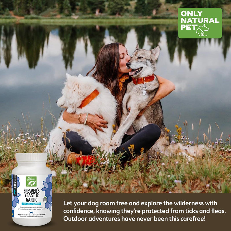 Only Natural Pet Brewer's Yeast & Garlic Chewables - All-Natural Flea & Tick Prevention for Dogs - Fortified with B Vitamins - Promotes Healthy Skin & Coat - 300 Count Tablet (Single) 1 Bottle