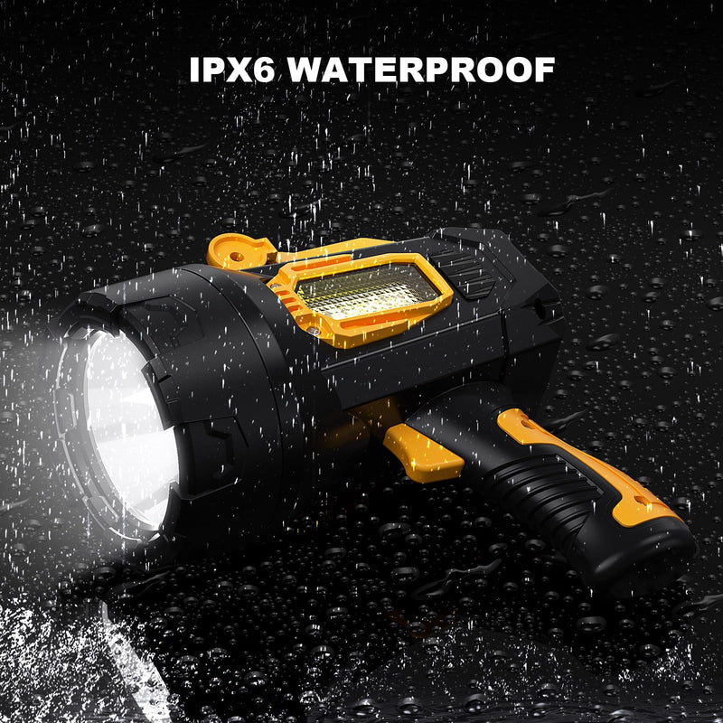 MIXILIN Rechargeable Spotlight 99,000 Lumens, Super Bright LED Spotlight Flashlight Outdoor with COB Light & Foldable Tripod, 10000ɱAh Long Lasting Large Handheld Spot Light for Boating Camping