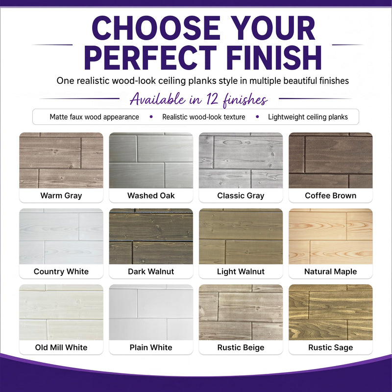 À LA MAISON CEILINGS Faux Wood Ceiling Planks, Rustic Sage, 39x6in Pack of 48