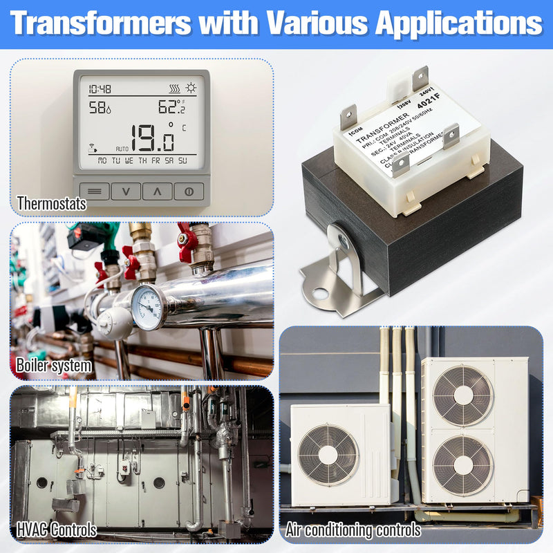 24V Transformer, Primary 208V 240V, Secondary 24V, 0130M00138S 208V 240V to 24V Transformer, HVAC Furnace Transformer with Foot Mount, 40VA Transformers Compatible with Goodman/Amana/Trane