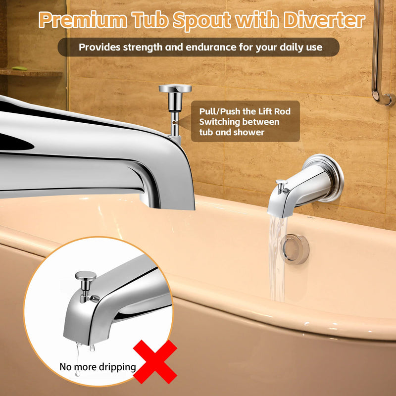 Dreyoo Tub Spout (Universal Fits 1/2" Copper Pipe, 1/2" IPS and 3/4" IPS), Bathroom Bathtub Faucet with Adapters and Hex Wrench (Chrome,Simple) Chrome Simple