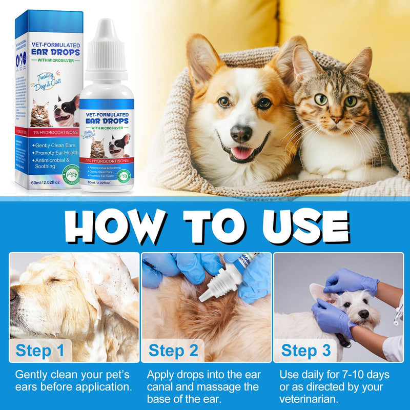 Redshine Ear Drops for Cats & Dogs-Dog Ear Infection Medication-Ear Mites Treatment-Dog Yeast Soothing Cleansing with 1% Hydrocortisone-Clean Pet Earwax-Mild and Effective (60ml+30 Cotton Swabs) 60ml+30 Cotton Swabs