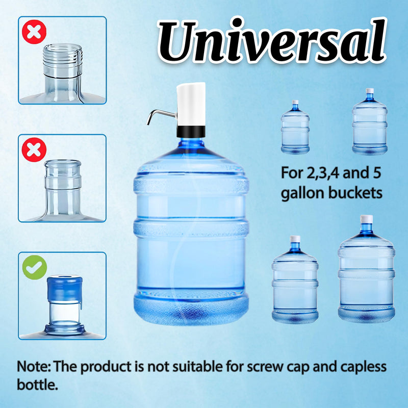 Water Dispenser for 5 Gallon Bottle, Portability Electric Water Pump with USB Data Cable,White Automatic Drinking Water Bottle Pump for Travel, Kitchen, Home, Office White