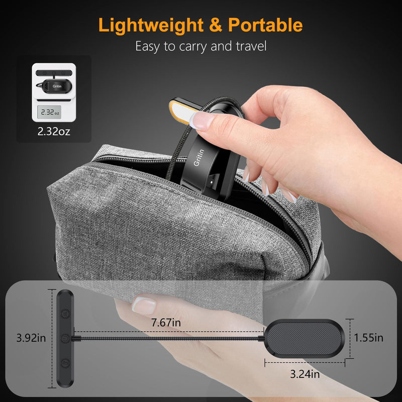 Gritin Rechargeable Book Light for Reading in Bed with 19 LED &Memory Function-Eye Caring 3 Color Temperatures,5 Brightness Levels,80 Hrs Runtime Flexible Goose Neck Clip on Light for Book Lovers Black