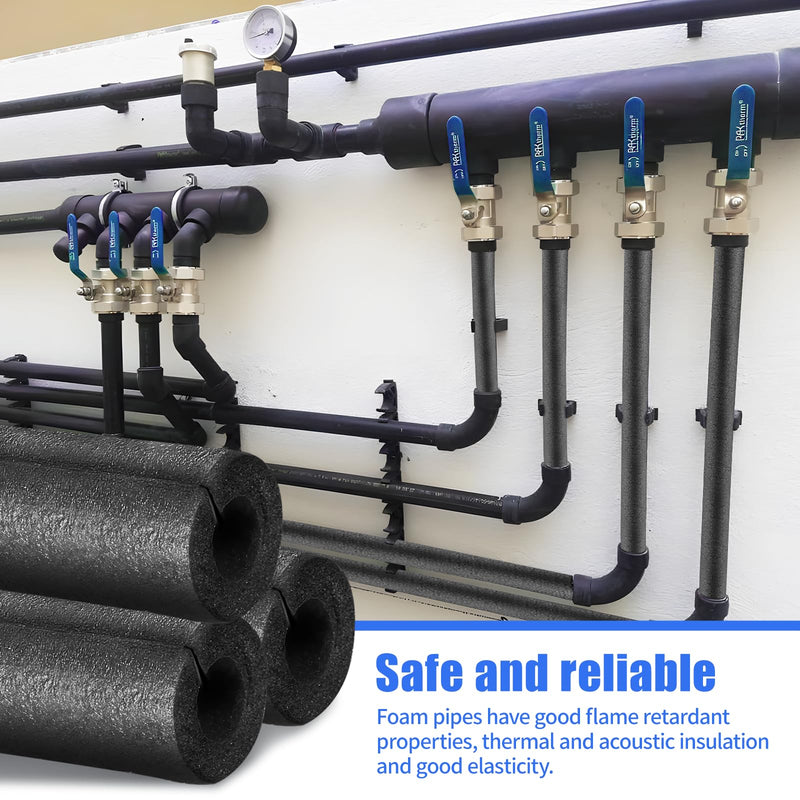 8 Pack Pipe Insulation Foam Tube, 3/4'' Self Adhesive Pre Slit Foam Pipe Covers Polyethylene with Double Sided Tape for Spigot, Winter Outside Pipes, Water Heater Pipes Freeze Protection 8 Pack