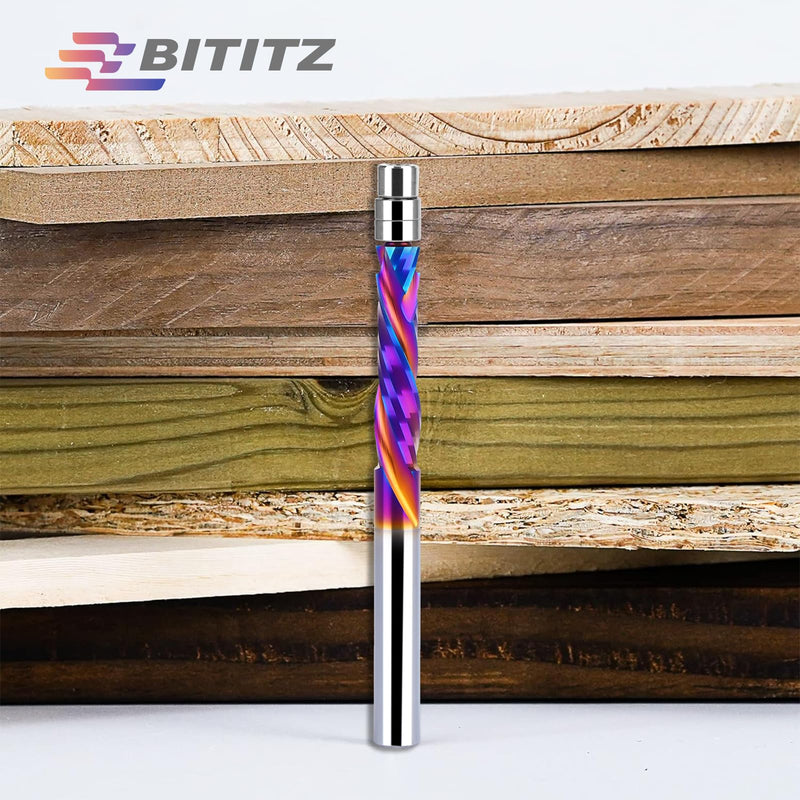 2PCS Up & Down Cut Spiral Flush Trim Router Bit 1/4 Inch Shank 1/4 Inch Cutting Diameter, CNC Router Bits End Mill for Wood Cutting, Slot Mortise, Engraving 2 pieces COMPRESSION CUT