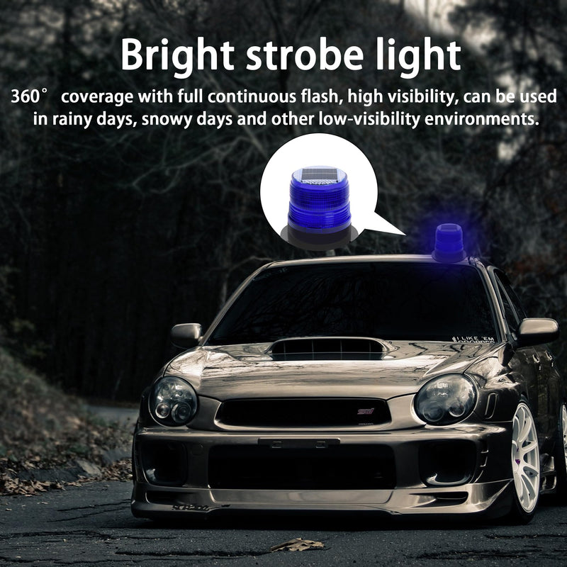 Solar Strobe Warning Light: Strong Magnetic Base Waterproof Traffic Light,Solar Safety Flashing LED Lamp for Construction, Traffic, Factory, Safety Sign, Crane Tower, Boat Navigation (Blue) Red and Blue