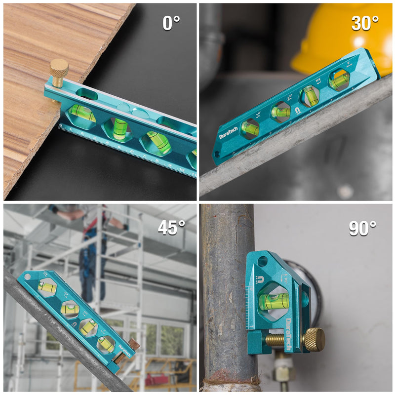 DURATECH 3-Piece Level Tool Set, Magnetic Torpedo Level Included 2.5", 6.25", 8" Level with 0°/30°/45°/90° Bubbles, V-Groove, Large Viewing Window, Aluminium Alloy Construction, SAE and Metric Scale