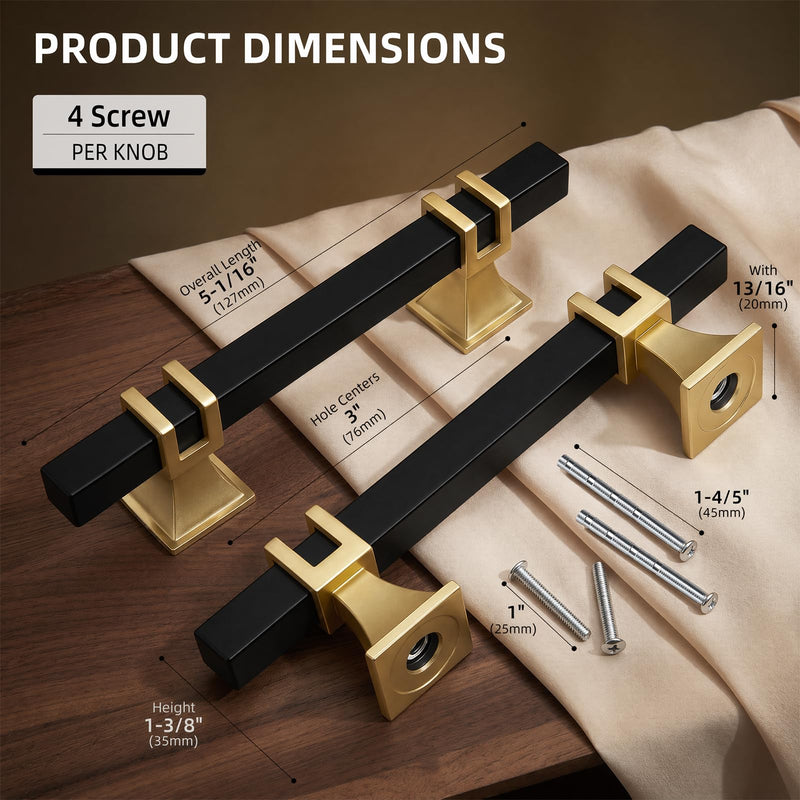 Goldenwarm Black and Gold Cabinet Pulls 3" Brass and Black Cabinet Pulls 3 Inch Hole Centers Black & Matte Gold 30