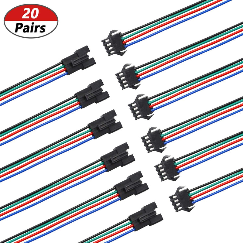 mxuteuk 20 Pairs 22 AWG JST SM Plug 4 Pin Male to Female LED Wire Connector Adapter Electrical Cable 150mm for Led Strip 5050 3528 SM-4 Pin
