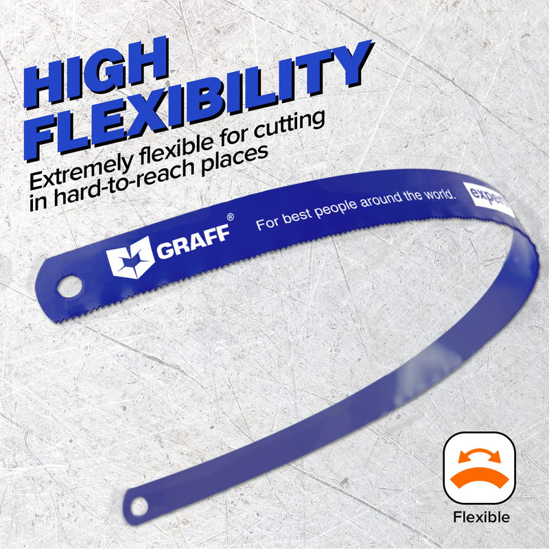 GRAFF 8% Cobalt Premium Hacksaw Blades 12 Inch for Stainless Steel and Metal Cutting 24 tpi - Handsaw Blades Replacement Bi-Metal Bi-metal 8% Cobalt