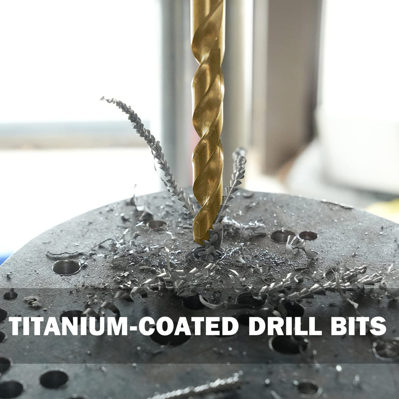 99 Pcs Drill Bit Set, 135° Tip Titanium Coated High Speed Steel, Twist Drill Bit Kit for Iron, Aluminum Alloy, Copper, Wood, Plastic, with Hard Storage 1/16"-3/8" 99PCS