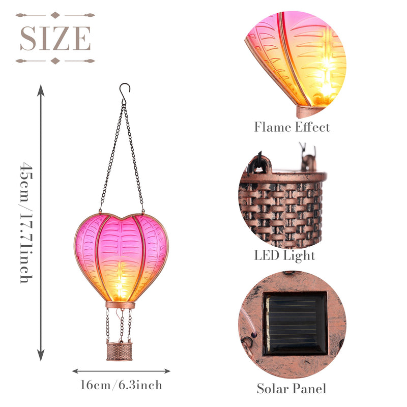 TERESA'S COLLECTIONS Valentine's Day Christmas Party Decorations, Hot Air Balloon Solar Lantern for Garden , Flickering Flame Hanging Solar Lights,Heart Shape Lantern for Anniversary Wedding Decor Pink