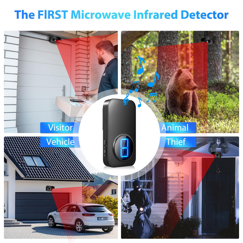 Wireless Driveway Alarm, Outdoor Weatherproof Motion Sensor & Detector with 600ft Range, Microwave Infrared Home Security Alert System for Driveway/Garage/Indoor/Outdoor A 1 Receiver+1 Sensors
