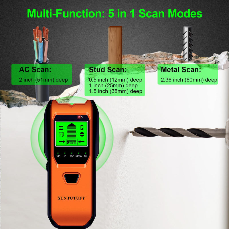 Stud Finder Wall Scanner - 5 in 1 Electronic Stud Detector with Upgraded Smart Sensor, Audio Alarm and HD LCD Display for the Center and Edge of Wood, AC Wire, Metal and Studs Detection(Gamboge) Gamboge
