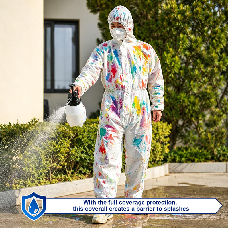 5 Pack Hazmat Paint Suits,Disposable Protective Coveralls for Men Large