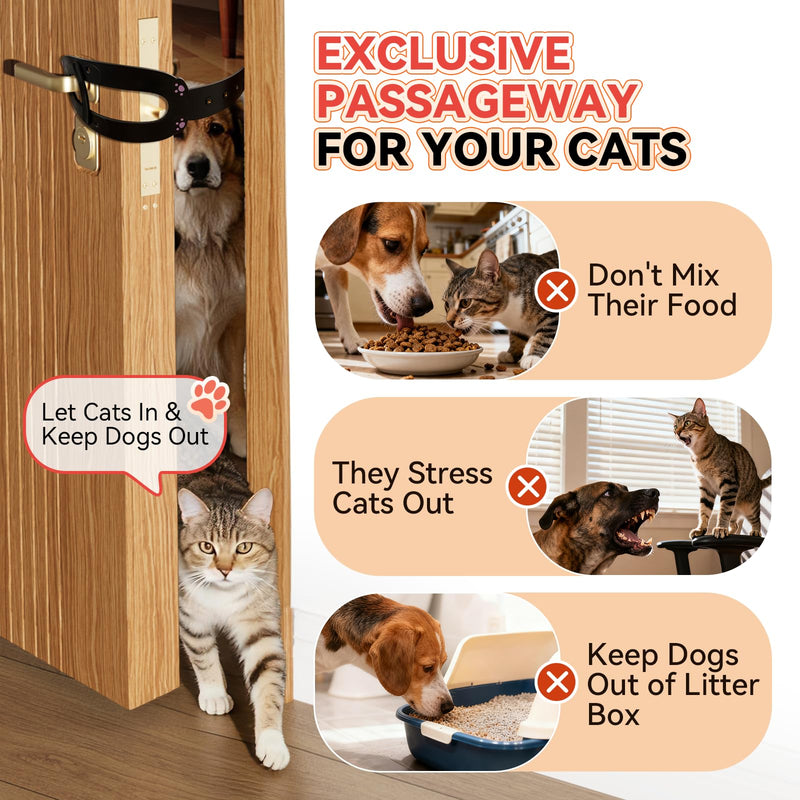 TGIOW Cat Door Latch,2 Pcs Door Prop for Cats to Keep Dogs Out of Litter Box and Food, Preventing Hand Pinching, Cat Door Stopper with 6 Adjustable Straps 2.5-6.5" Wide, Including Door Plate, Black 2pcs-black