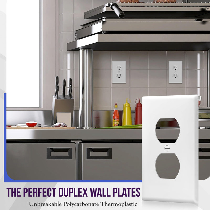 Enerlites 8821-W Duplex Receptacle Outlet Wall Plate, Standard Size 1-Gang, Polycarbonate Thermoplastic, White 1 Pack Screw