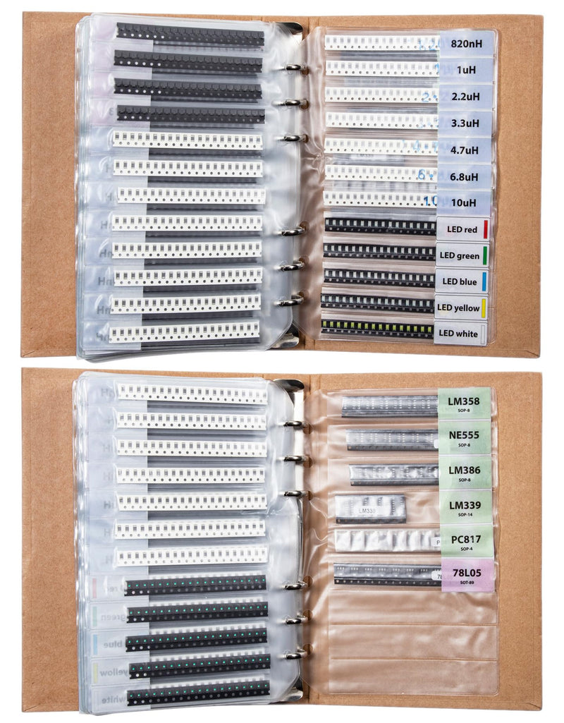 SMD 1206 Resistors, Capacitors, Transistors and Electronic Components Assortment Kit SMT Book - 5435 pcs