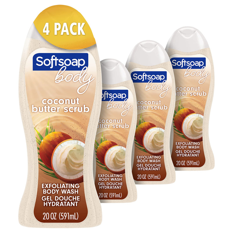 Softsoap Body Wash, Coconut Butter Scrub, Exfoliating Body Wash, 20 Ounce, 4 Pack & Colgate Max Fresh Whitening Toothpaste with Mini Strips