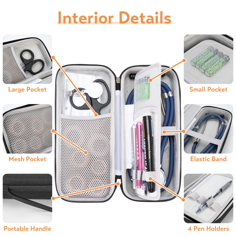 SMYV 17 pcs Stethoscope Case Kit, Nursing School Essentials Include Stethoscope Case, Medical Scissors, Pen Lights, Bandages, Ideal Gifts for Nurse Student Black with Supplies