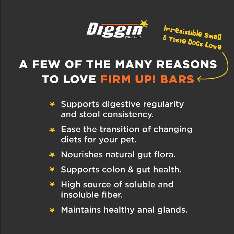 Diggin' Your Dog Firm Up Bars for Dogs & Cats, 100% Made in USA, Pumpkin Powder Bars for Dogs, Digestive Support, Apple Pectin, Fiber, Healthy Stool, 6 Count - PawsPlanet Australia