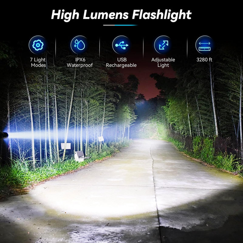 Flashlight LED Rechargeable Flashlights High Lumens, 99,000 LM Super Bright Powerful Flashlight, High Powered Flash Lights Waterproof Handheld Flashlights for Home Camping Hiking(2 Pack)