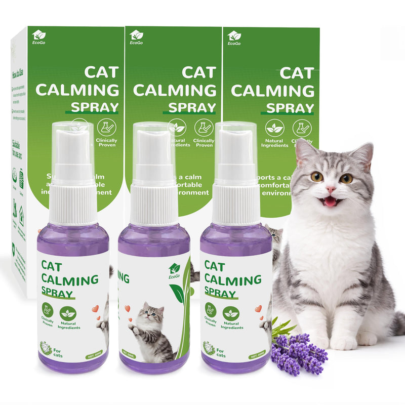 Cat Calming Spray for Indoor Cats, Pheromone-Based Formula for Cat Beds, Carriers, Travel and New Environments, 3 Pack, 2 fl oz Each 3 Pack (2 oz)