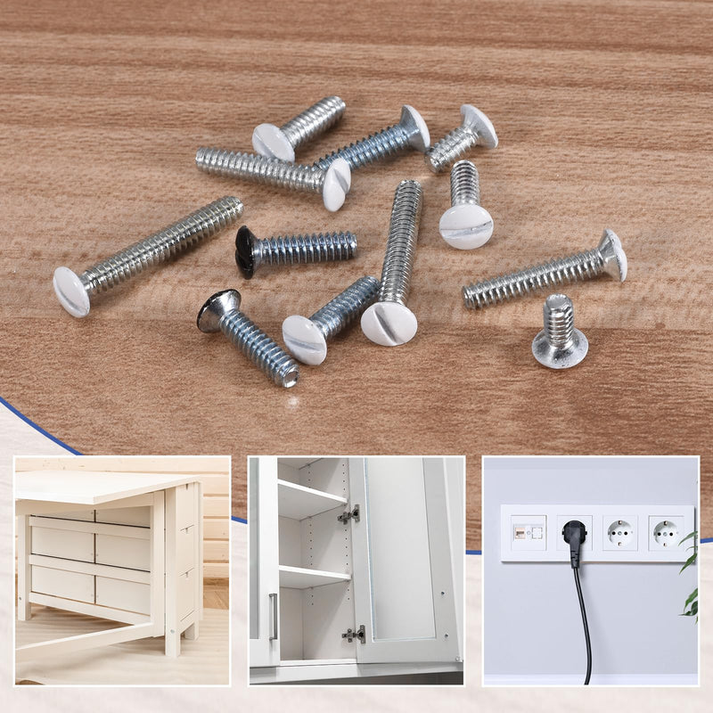 uxcell 240Pcs Wall Plate Screws, 9/16" Long 6-32 Thread Outlet Screws White Oval Head Milled Slot Panel Switch Plate Screws for Wall Light Electrical Cover Panel Replacement