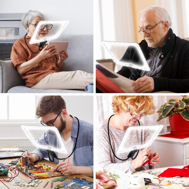 5X Neck Magnifying Glass with Light, Hands Free Full Book Page Magnifier Glass for Reading with 50 LED Lights, Flexible Gooseneck Magnifiers for Seniors Low Vision
