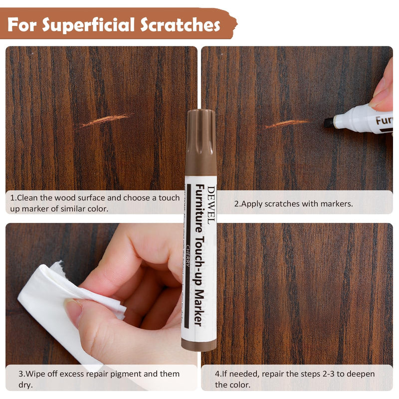 DEWEL Wood Furniture Repair Kit, New Upgrade Wood Fillers, Furniture Touch Up Markers, Wax Sticks, Wood Putty with Beeswax for Cracks, Wood Hole, Scratches, Floor, Table, Door 12+8+8