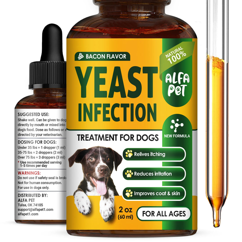 Yeast Infection Treatment for Dogs Helps with Itching & Allergies – Dog Yeast Infection Treatment Liquid Herbal Supplement – for All Breeds – Bacon Taste – 2 Oz Yellow