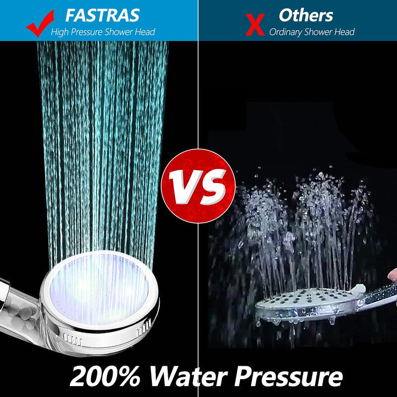 LED Shower Head with Handheld, High Pressure Shower Head with Hose, Holder & PTFE Tape etc, 3 Water Temperature-Controlled Water Saving Filtered Shower Head for Dry Hair& Skin A-LED shower head