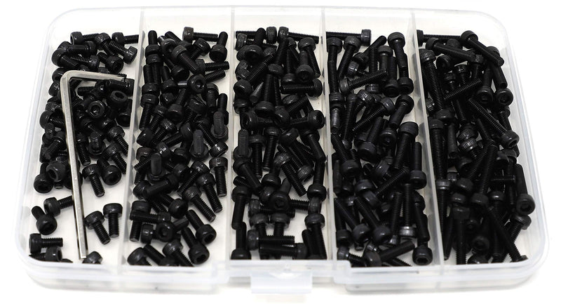 iexcell 250 Pcs M3 x 6/8/10/12/16 Alloy Steel 12.9 Grade Hex Socket Head Cap Screws Bolts Assortment Kit, Black Oxide Finish