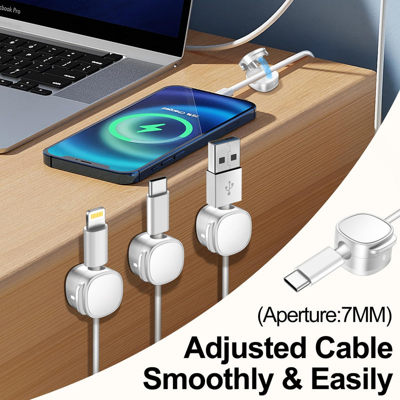 𝟖 𝐏𝐚𝐜𝐤,Magnetic Cable Clips & Silicon Cable Ties,[Cable Smooth Adjustable Under Desk Organizer],Cable Management,Cord Holder-Desk Stand Cable Organizer Holding,Adhesive for Home Cable Keeper White