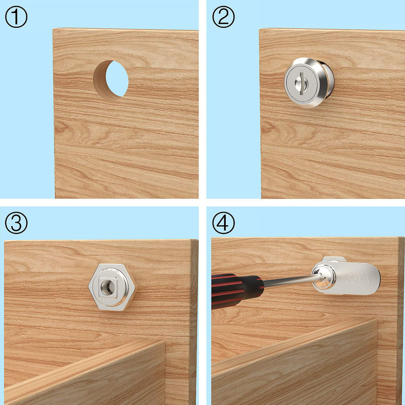 TYI Cabinet Cam Lock Set, 5 Pack Keyed Alike Cylinder Cam Locks Secure Mailbox File Drawer Dresser RV Compartment Lock Tool Box Replacement Hardware, Chrome-Finish Zinc Alloy (5/8 Inch) 5/8 Inch Keyed Alika