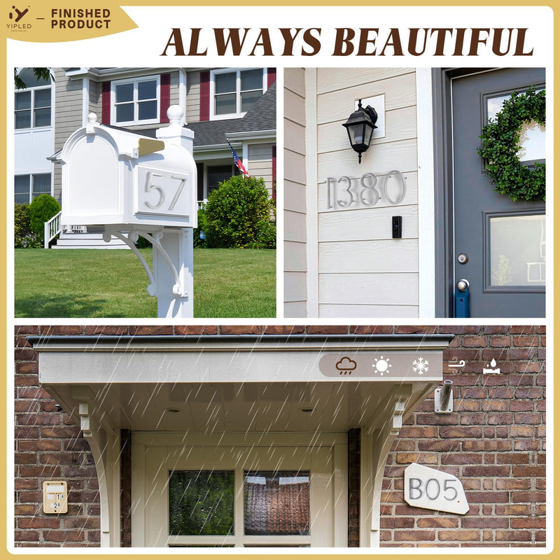 5 Inch House Numbers for Outside, Metal Address Number 4 - Modern Design, Weather-Resistant Silver Powder Coated Finish, No Fading (Silver) 5 Inch