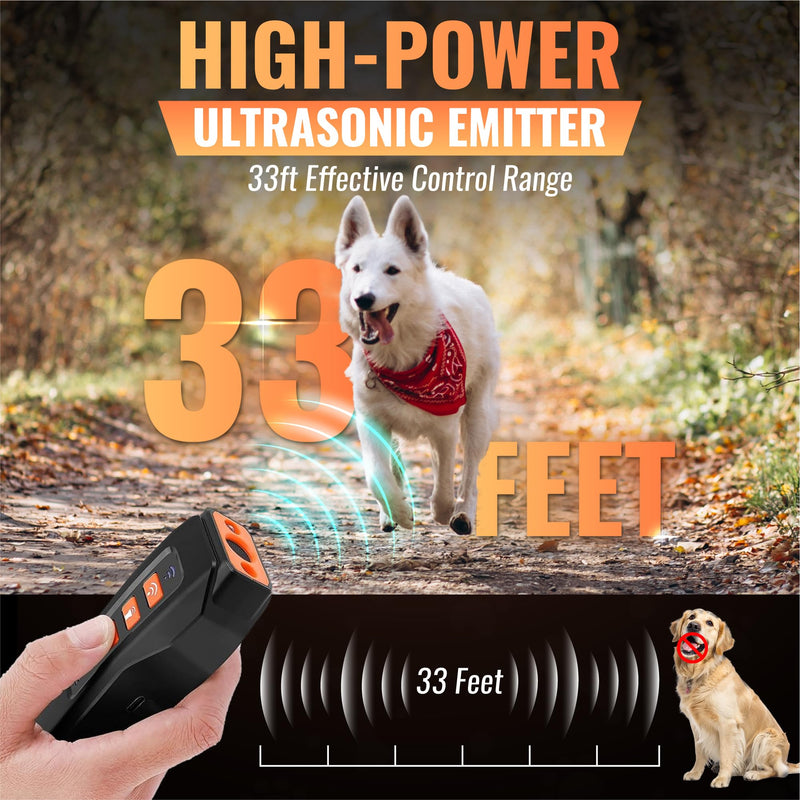 Dog Bark Deterrent Ultrasonic Device Within 33FT, Ultrasonic Anti Barking Indoors, Outdoor, and Flashlight. Rechargeable and Portable Anti-Barking Device