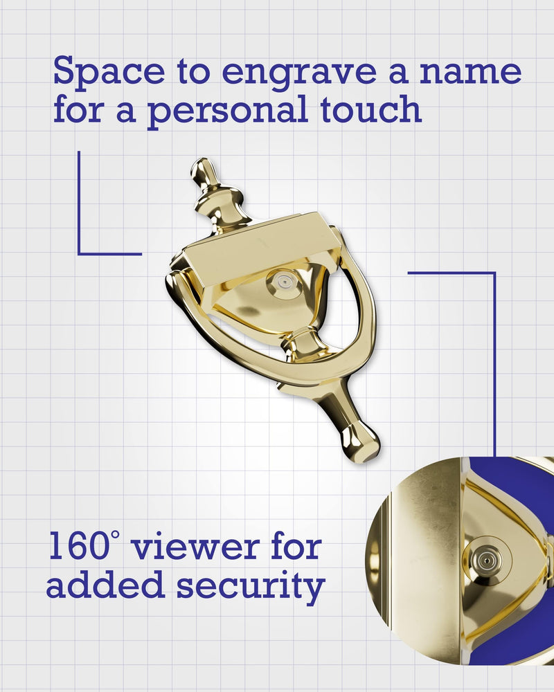 Hardware Essentials 852395 Bright Brass Door Knocker with Viewer, 7in, 1 Piece