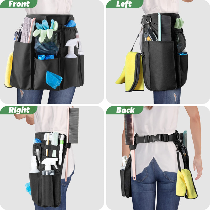 LoDrid Cleaning Apron for Housekeeping with 9 Pockets, Professional Cleaning Bag with Adjustable Waist Belt, Cleaning Supplies Apron for Work, Black